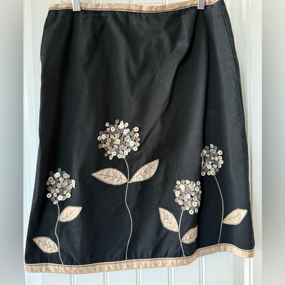 Boden Black Skirt with Cream Floral Accents